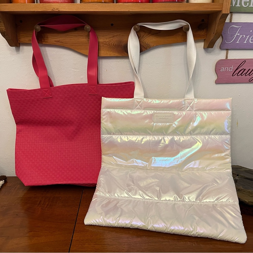 Bath and Body Works pink and iridescent tote bag bundle